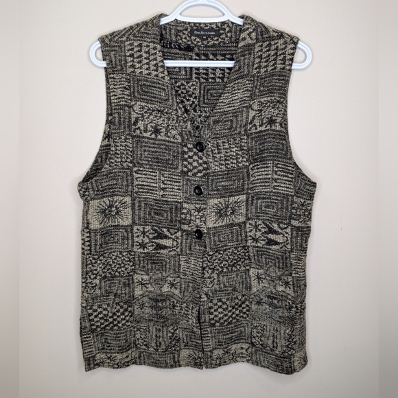 Vintage Eric Alexandre Black and Cream Knit Patterned Vest Size 40 Large Womens - Picture 2 of 11